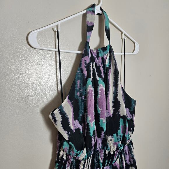 NWOT Chelsea 28 Halter Mini dress in Green Purple Blurry Ikat - Picture 4 of 13
